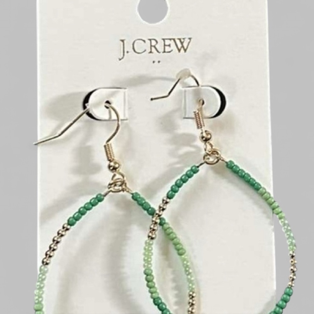 J.Crew Green Ombré Beaded Hoop Earrings NWT - Picture 2 of 4
